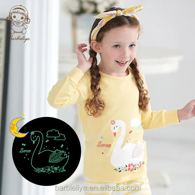 B0919 Wholesale price Taiwan design long sleeve girls pajamas animal two piece pyjamas kids
