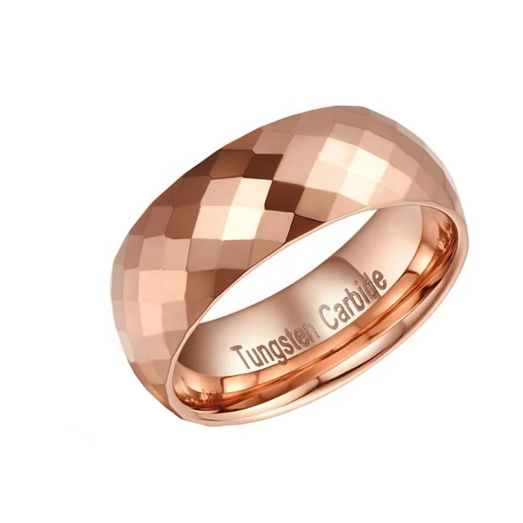 High quality rose gold plated men tungsten rings,diamond cutting 8mm tungsten carbide wedding ring