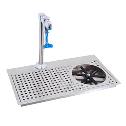 Brass 8P-08 Push Back Glass Filler Water Faucet, Chrome With 460Mmx245Mm Stainless Steel Drip Pan And Glass Rinser