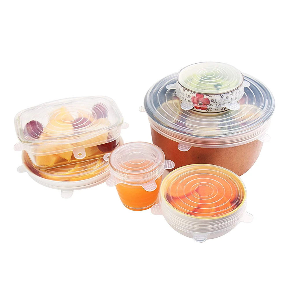 Amazon Hot Selling As Seen On TV Flexible 6 Pack Silicone Stretch Lids Set Of Various Siz