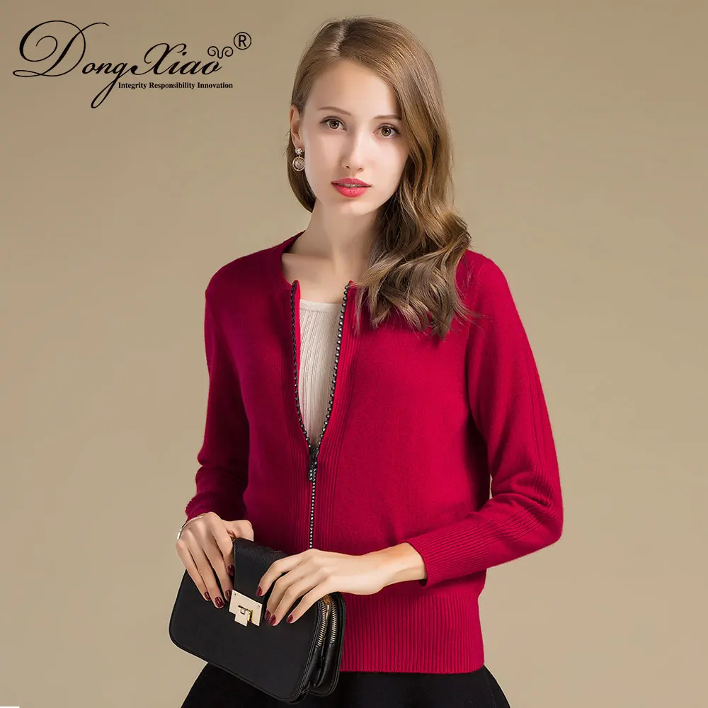 Hand Knit Zip Sweater Long Sleeve 100% Cashmere Cardigan Women