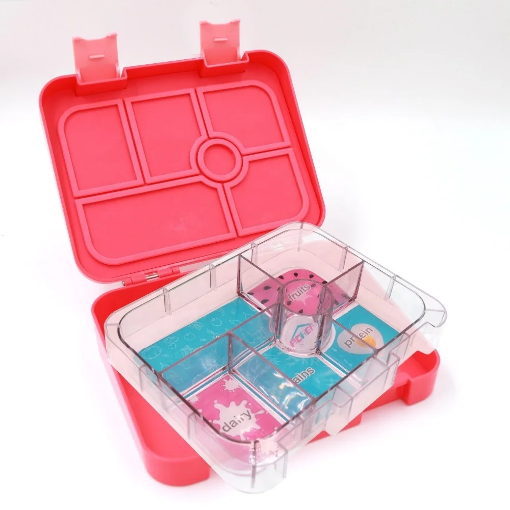 food storage container 6 sections ABS material leakproof kids plastic bento lunch box