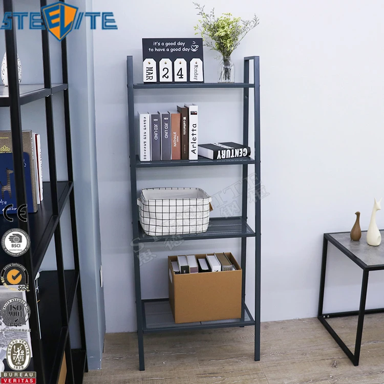 4-Tier Metal Ladder Storage Shelf Tree Bookshelf and Shoe Rack