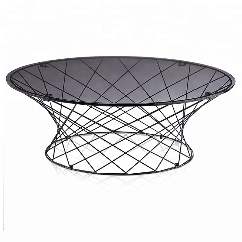 LC-026 Tempered high glass top industrial center coffee table with carbon stainless steel leg