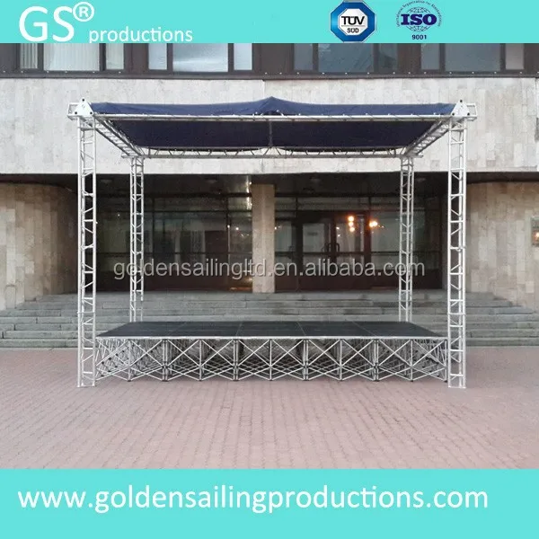 Concert stage roof truss system, portable stage podium for music instruments