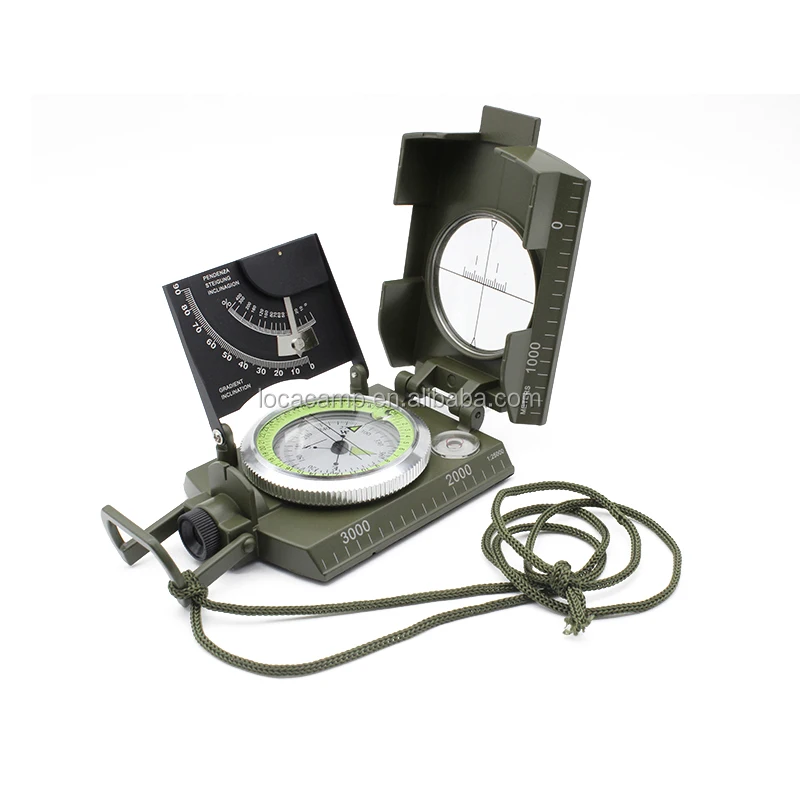 Olive Color Portable Metal Foldable Compass Prismatic Lensatic Sighting Clinometer Survival Hunting Hiking Handy Pointer Display