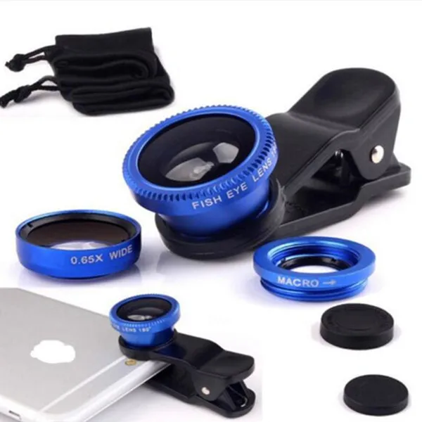 Universal Clip On Cell Phone Camera Lens 3 in 1 with 180 Degree Fish Eye Lens Wide Angle Macro Lens Kit