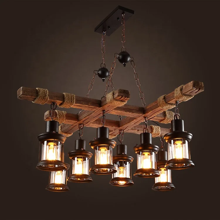 led lights kitchen chandelier retro pendant lamp indoor home decoration in wood design