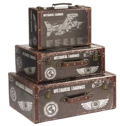 New large decorative craft 3 pieces antique wooden suitcase luggage set
