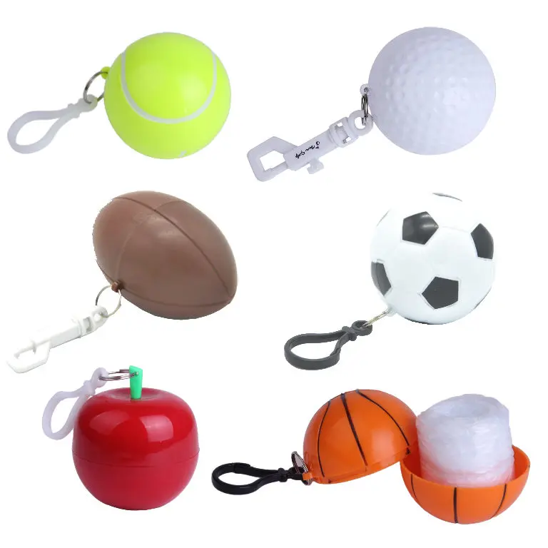 Disposable Transparent Waterproof Hooded Emergency Raincoat Ball with Keyring