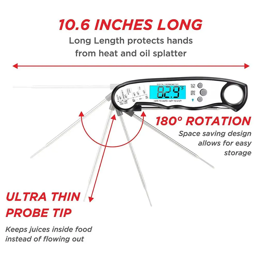 
Hot Selling Folding Waterproof Instant Read Kitchen Milk Meat Food Digital Thermometer for Outdoor Cooking BBQ 