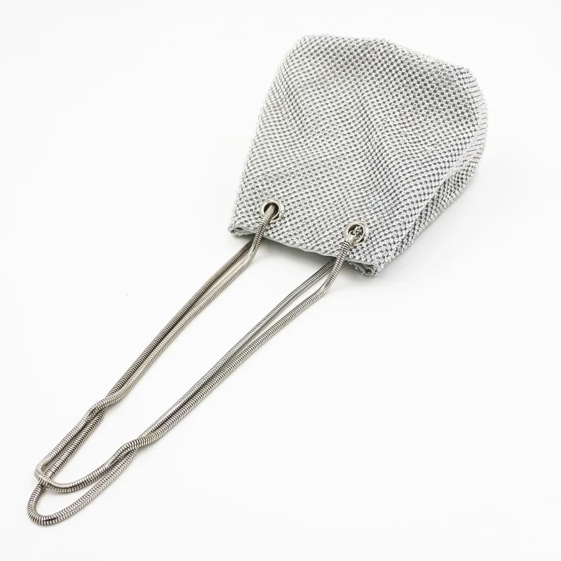 Factory direct wholesale classic luxury crystal clutch bag bucket shape evening bag snake chain for party prom banquet wedding
