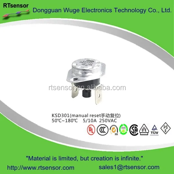 AC250V Automatic Bi-metal ksd301 thermostat(250v/10a) For Laminator , Heater Of Auto Seat