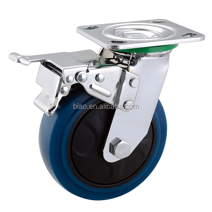 Heavy Duty Top Plate Double Bearing 350Kg Load capacity Blue TPR  150mm 6 inch swivel caster wheel