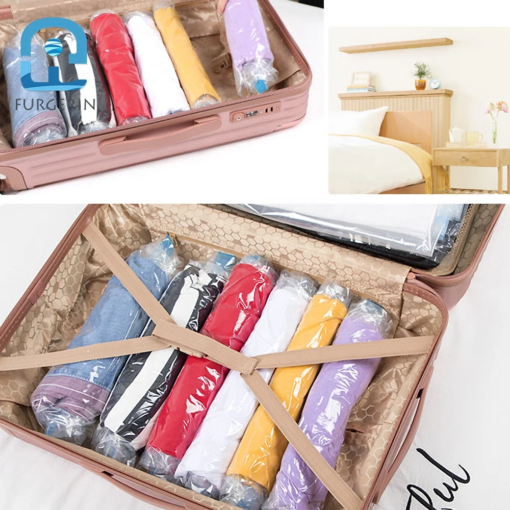 Small Roll Up Travelling Vacuum Compressed Storage Space Saving Bags Transparent Cable Organize Bag Travel Storage Bag For Cloth