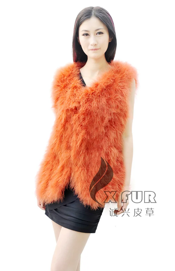 CX-G-B-176B Real Turkey Feather Hair Fur Vest/Gilet Winter Fur Waistcoat For Ladies
