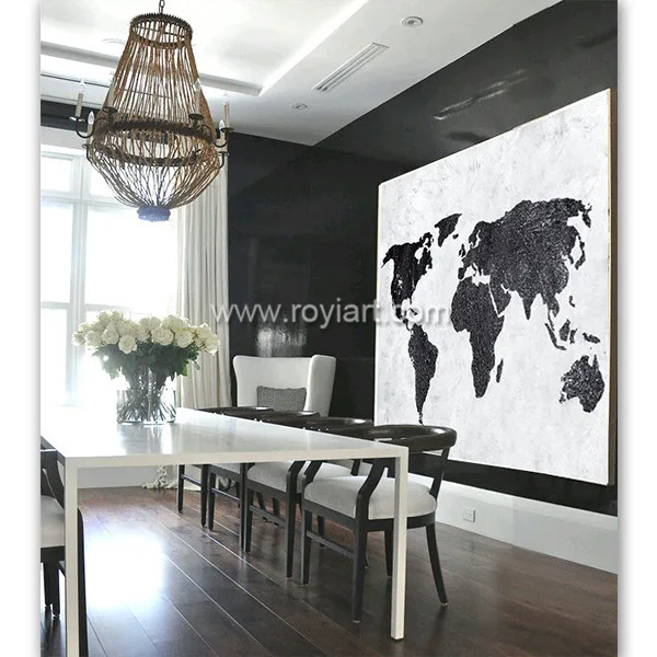 Wholesale modern abstract paintings decorative wall art on canvas hand made world map painting black and white painting