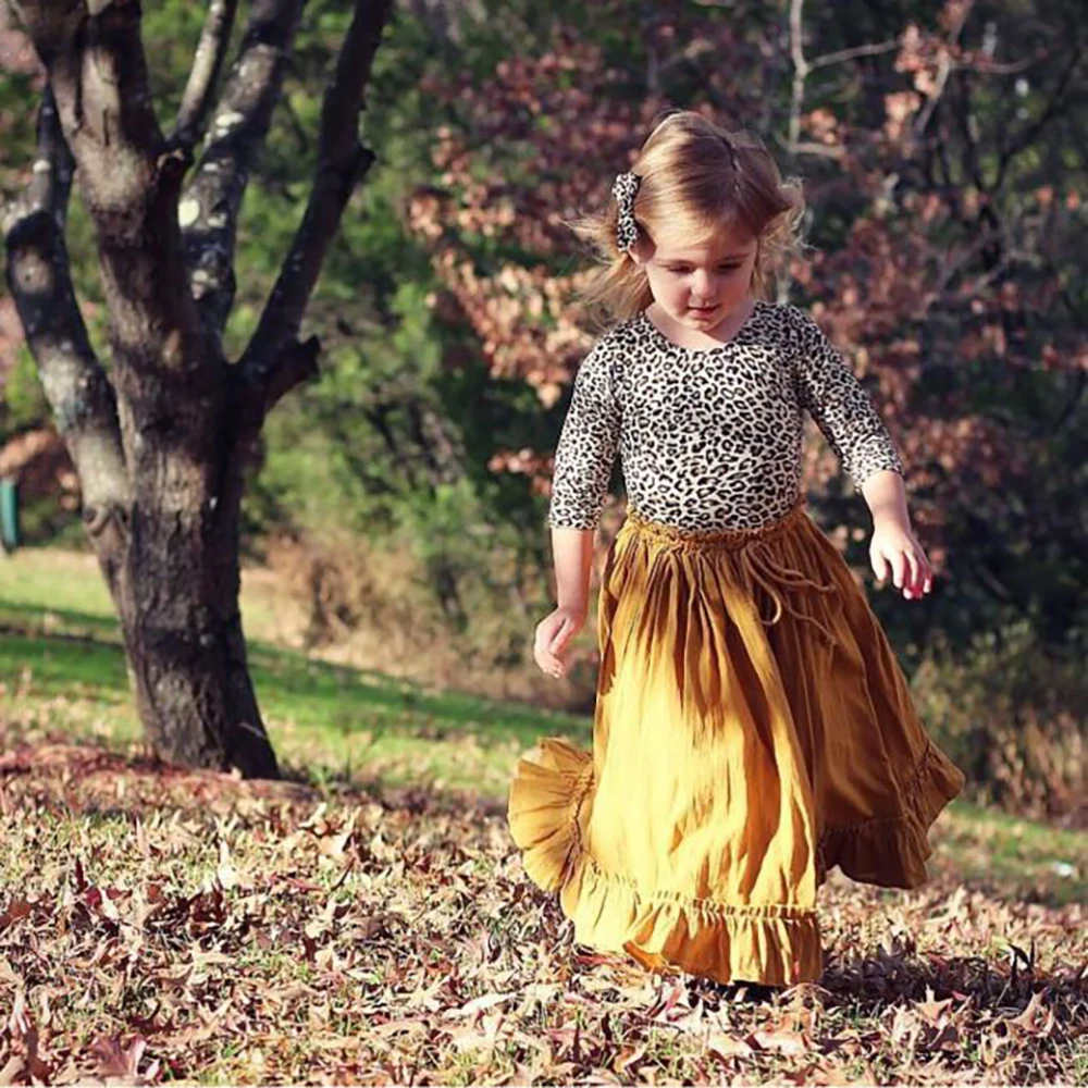 
INS popular vintage children clothing girls long solid color skirt organic lovely casual girls long skirt 