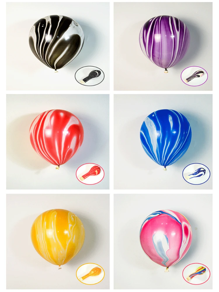 China Wholesale Birthday 12 inch Round Helium Latex Multicolor Marbled Agate Ballons Set Rainbow Color Marble Balloon