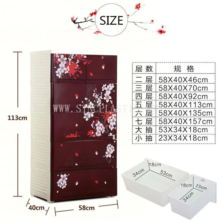 Chinese traditional design 5 layer drawer storage plastic clothes cabinet