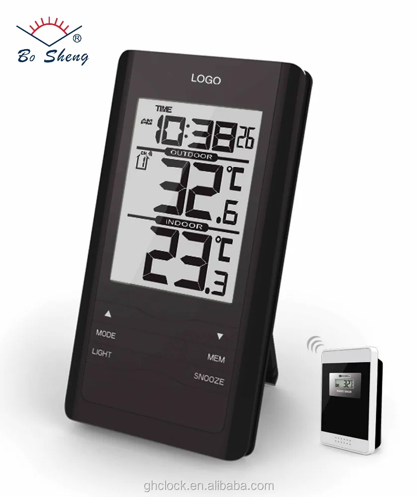 Indoor outdoor thermometer clock 433mhz wireless digital electronic thermometer withsensor with LED backlight