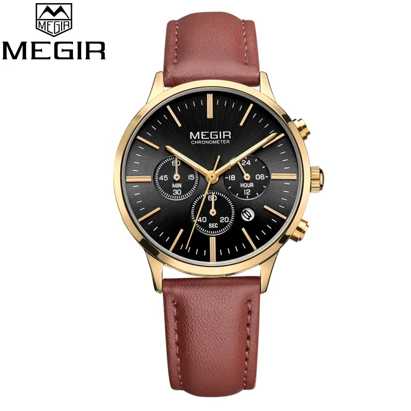 
Luxury watches men genuine leather steel private label oem custom wrist Chronograph watch wholesale 