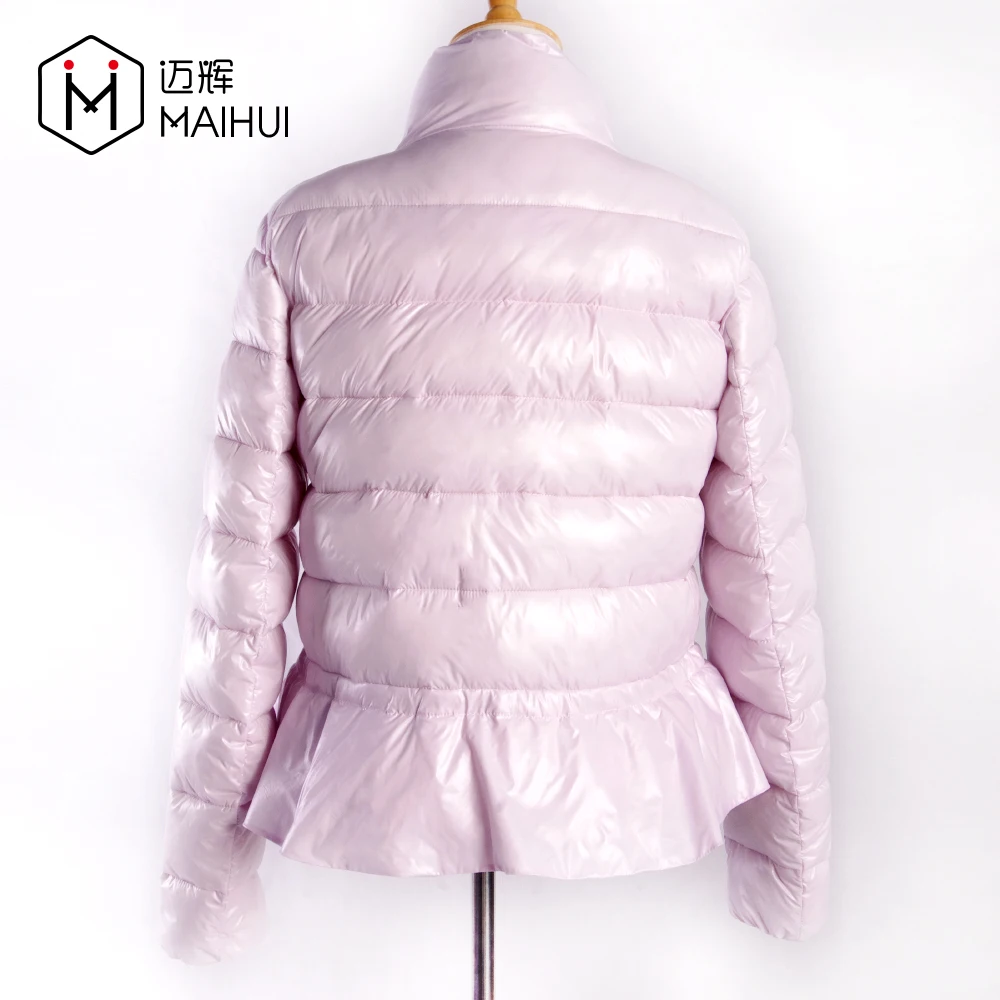 Women Short Quilted Jackets Hem Flounce Girls Padded Jacket