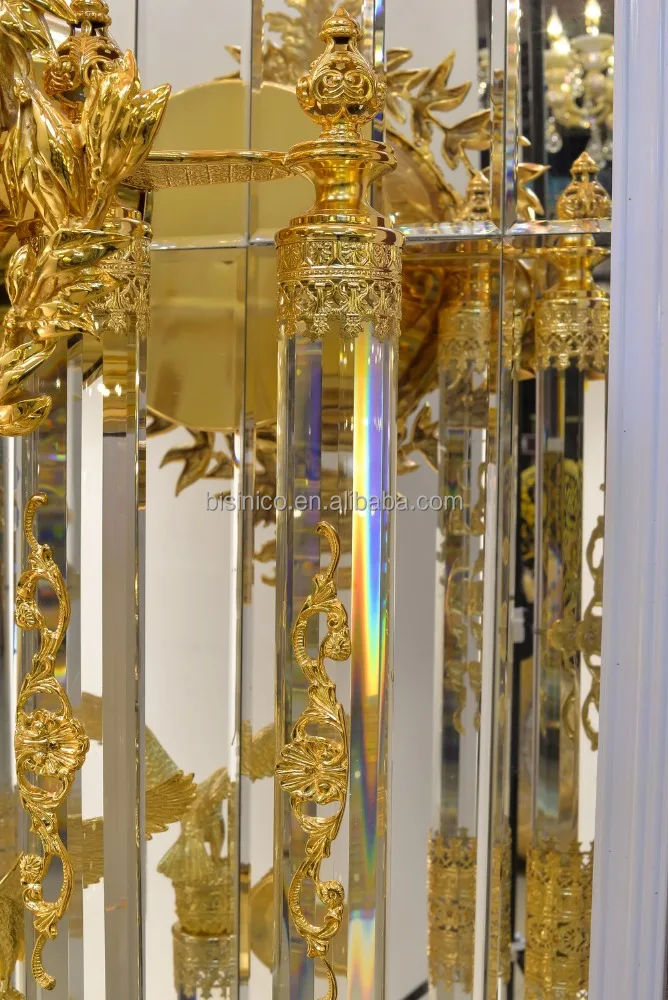 Royal Palace Italy Antique 24K Gold Plated Bronze Floor Clock Brass Mounted Crystal and Marble Grandfather
