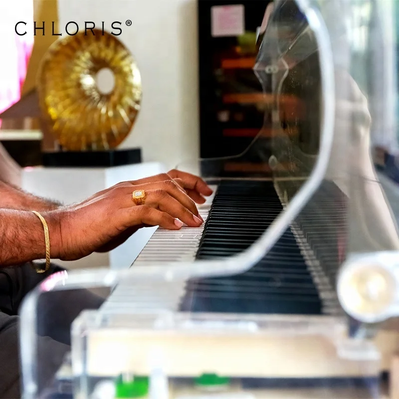 
Custom Silver Clear Acrylic Baby Grand Piano with flight case Chloris HG-168A for sale Crystal piano 