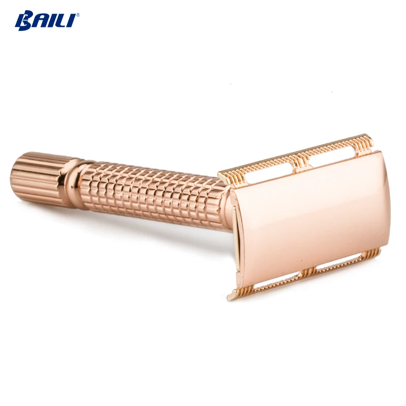 Hot Selling Rose Gold Metal Razor 3 Pieces Double Edge Safety Razor
