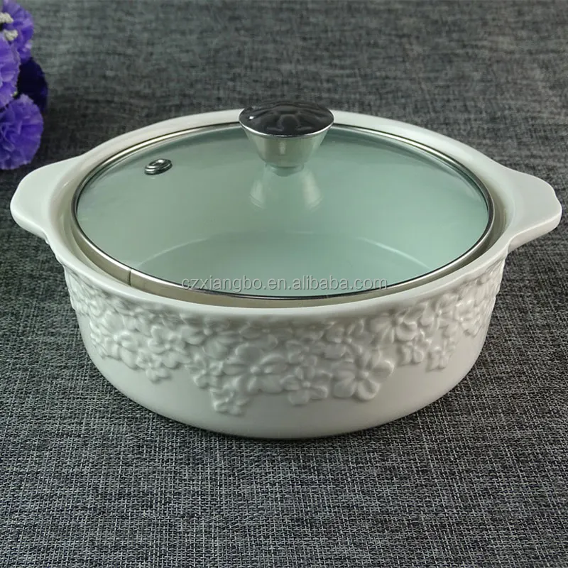 stocked new design white ceramic soup tureen with glass lid