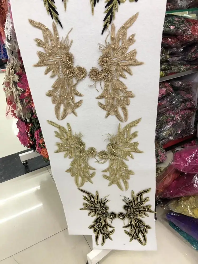 1pc Super Luxury Gold Bead Pear Lace Appliques Exquisite Wedding Dress Grown Bridal Veil