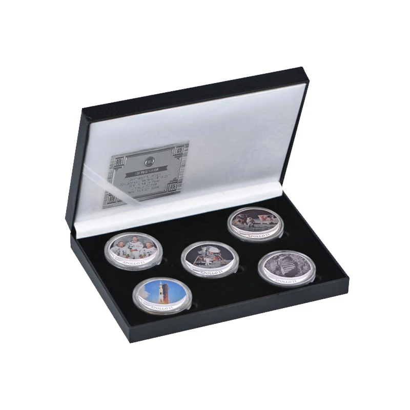 Old Antiqu Silver Custom Souvenir Challenge Coin Landing On The Moon Giantleap Apollo 11 Metal Coin With Gift Box Certificate