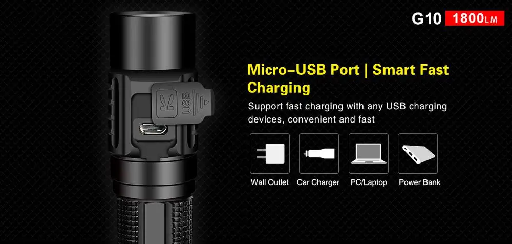 KLARUS G10 1800 Lumens Micro-USB Rechargeable Intelligent Powerful Flashlight