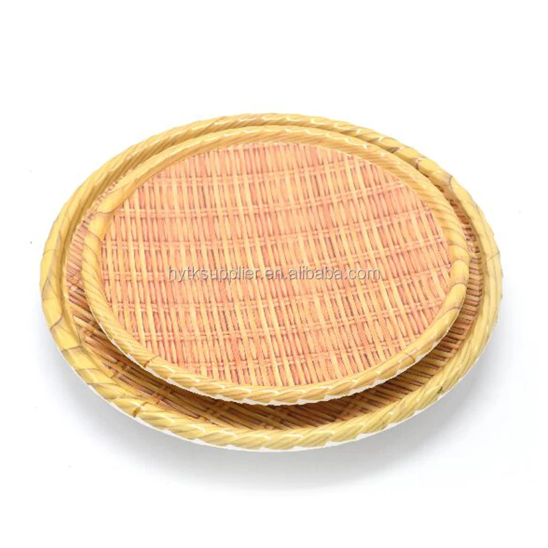 Creative design  rattan bamboo melamine fruit plate,hot BBQ cooked food dish,home usage unbreakable breakfast tray