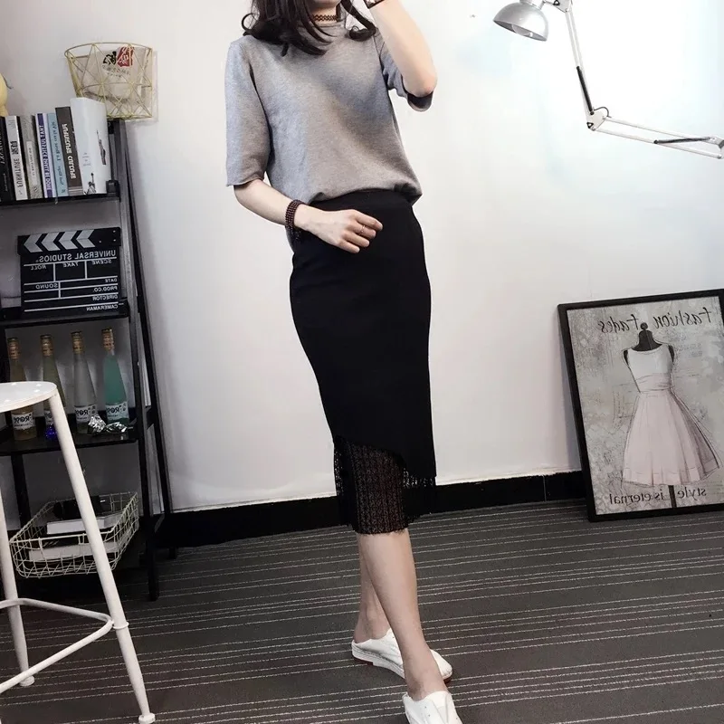 2018 latest spring autumn winter elegant lady sexy lace bust skirt knitted dress