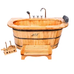wooden bathtub with Hand rest center drain Soak Body Spa Tubs