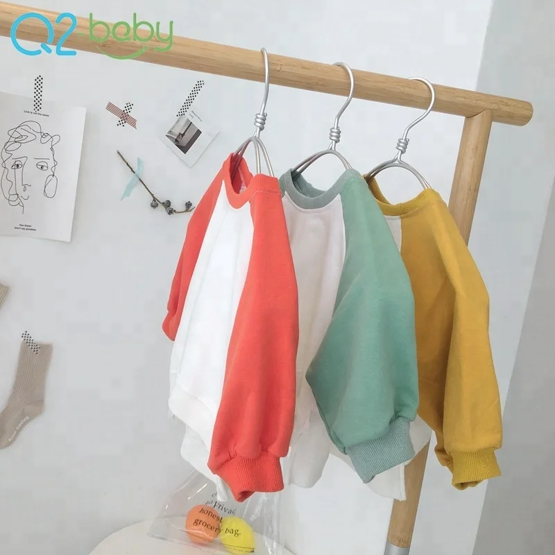 
Customized spring autumn round neck raglan sleeves color matching cotton boy girl baby sweatshirt 2196 
