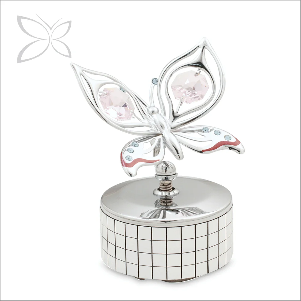 Crystocraft High Quality butterfly metal decorated with Brilliant Cut Crystals cheap music box