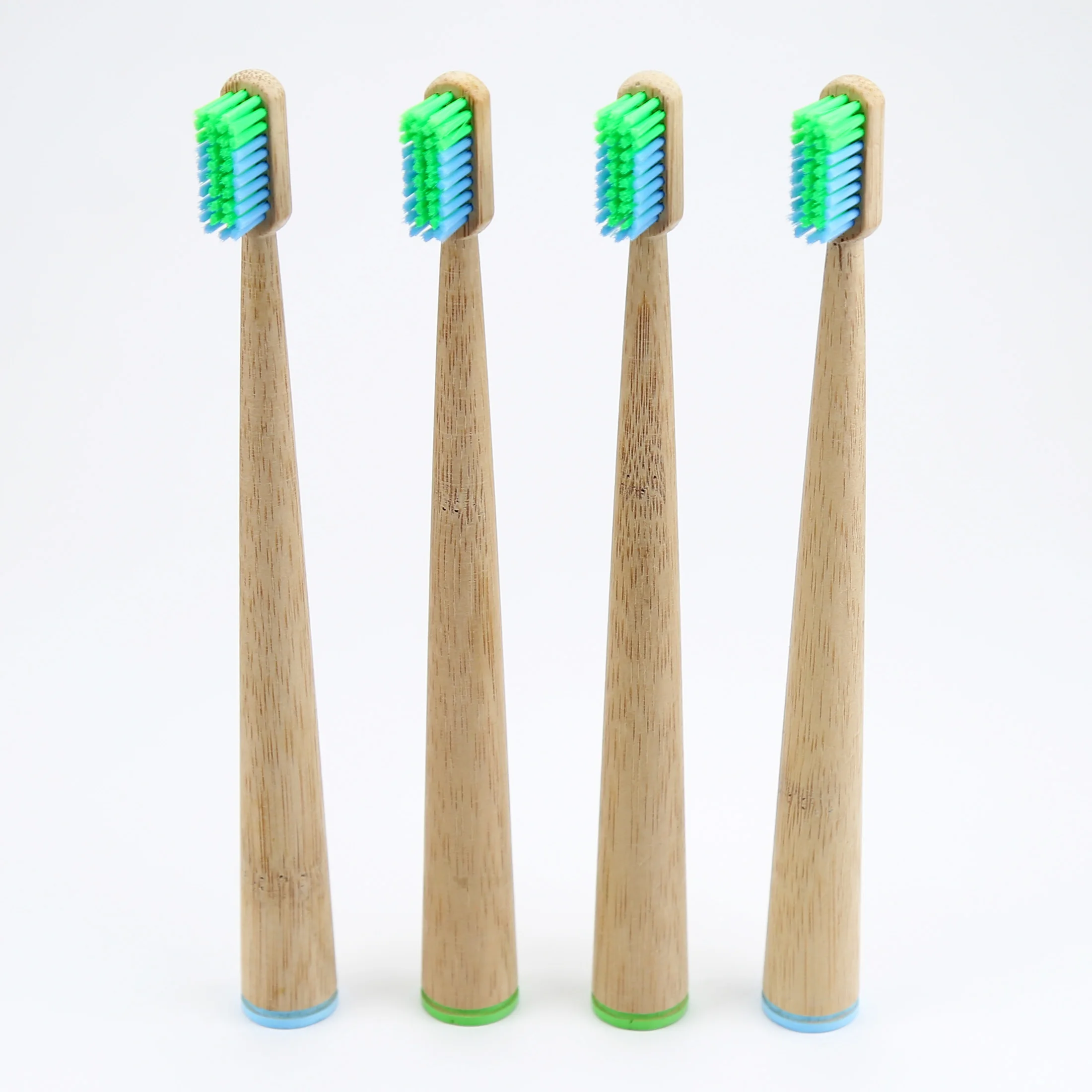 
conical handle biodegradable eco bamboo toothbrush with wavy end-rounded Dupont Nylon 612 super soft bristles 