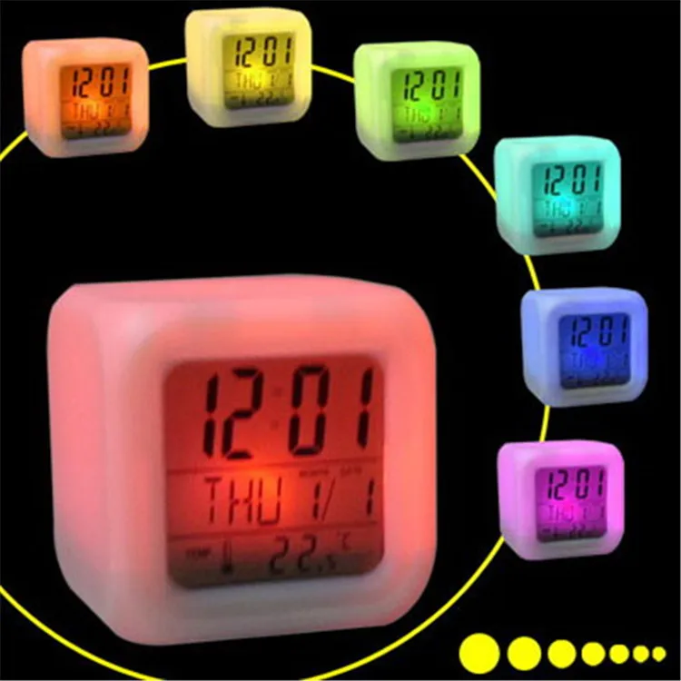 colorful light cube digitals alarm clock with calendar