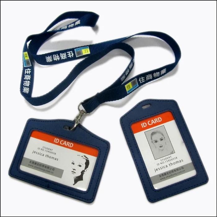 High quality custom design PU leather card holder lanyard