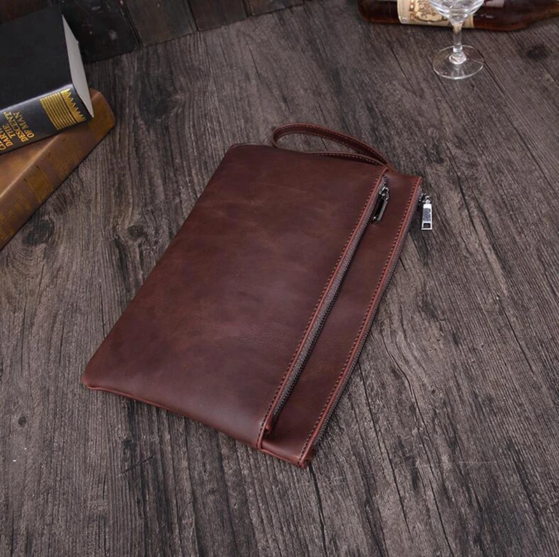 Dreamtop DTD061 brown artificial PU leather hand purse men clutch bag for Ipad wallet