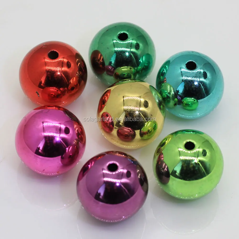 Cheap Price Loose 20mm UV Metallic Shiny Finish DIY Chunky Acrylic  Gum Spacer Beads Acrylic Gumball Balls with 2.5MM Hole