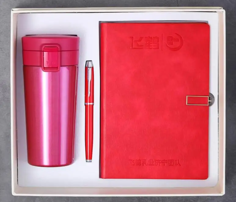 2019 Wholesale cheap Custom School Notebook Thermos mug And Pen Gift Set A5 Leather Diary Notebook set