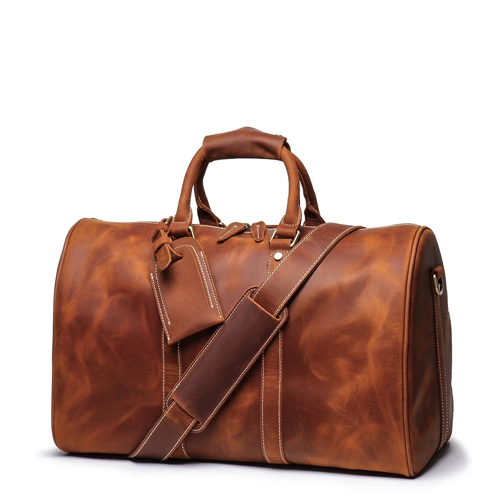 Large Capacity Business Weekend Bags Genuine  Leather men Travel Duffel Duffle Holdall Bag Without The Shoe Pocket