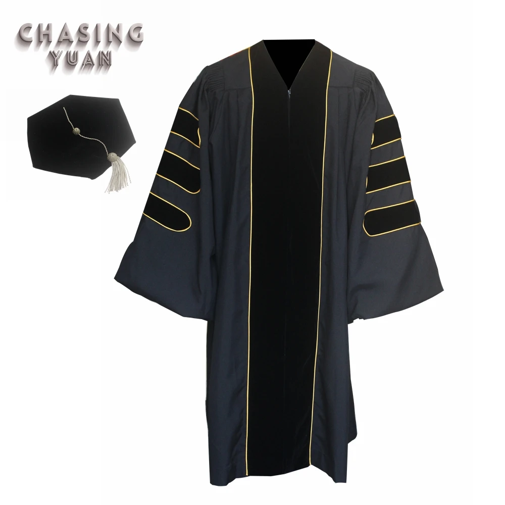 Black Phd Graduation Gown with 6 Side Tam Hat