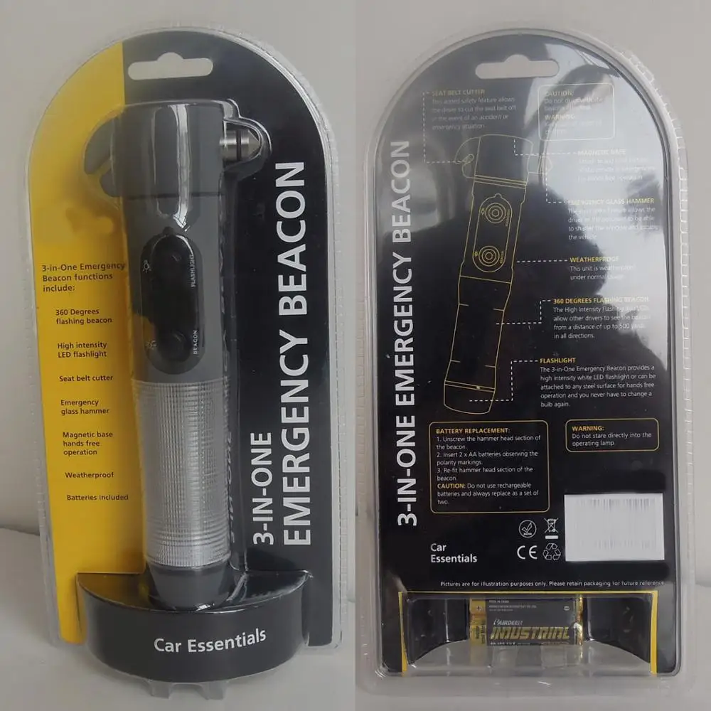 3 in 1 Flashlight Car Emergency Hammer Beacon