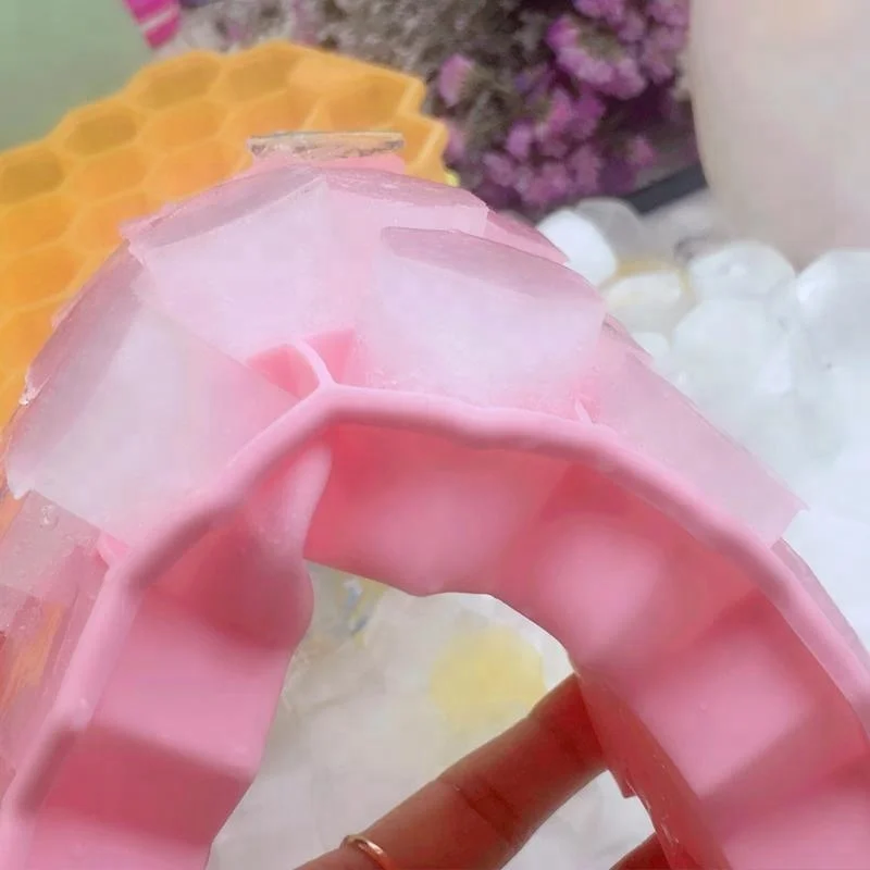 silicone mould High quality silicone food grade ice lattice 37 honeycomb candy box with lid making mold Quick-release ice tray