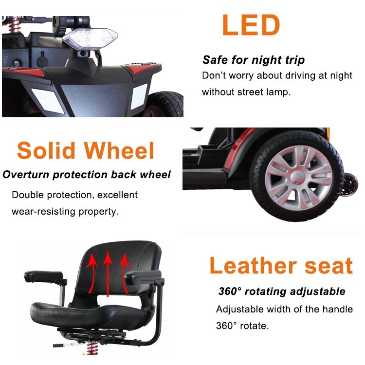 Compact Power Adult folding Electric Tricycle Mobility Four Wheel Scooter